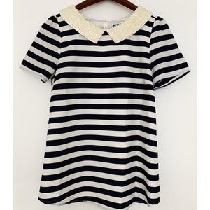 Striped top with beaded petal collar